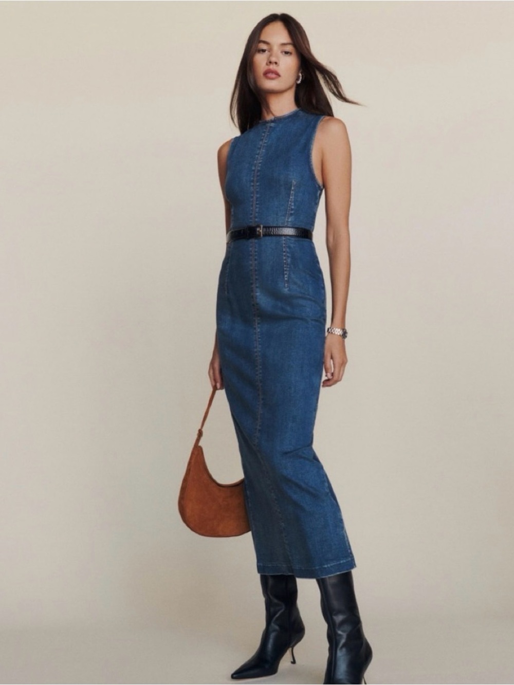 Reformation Sleeveless Denim Maxi Dress in Blue